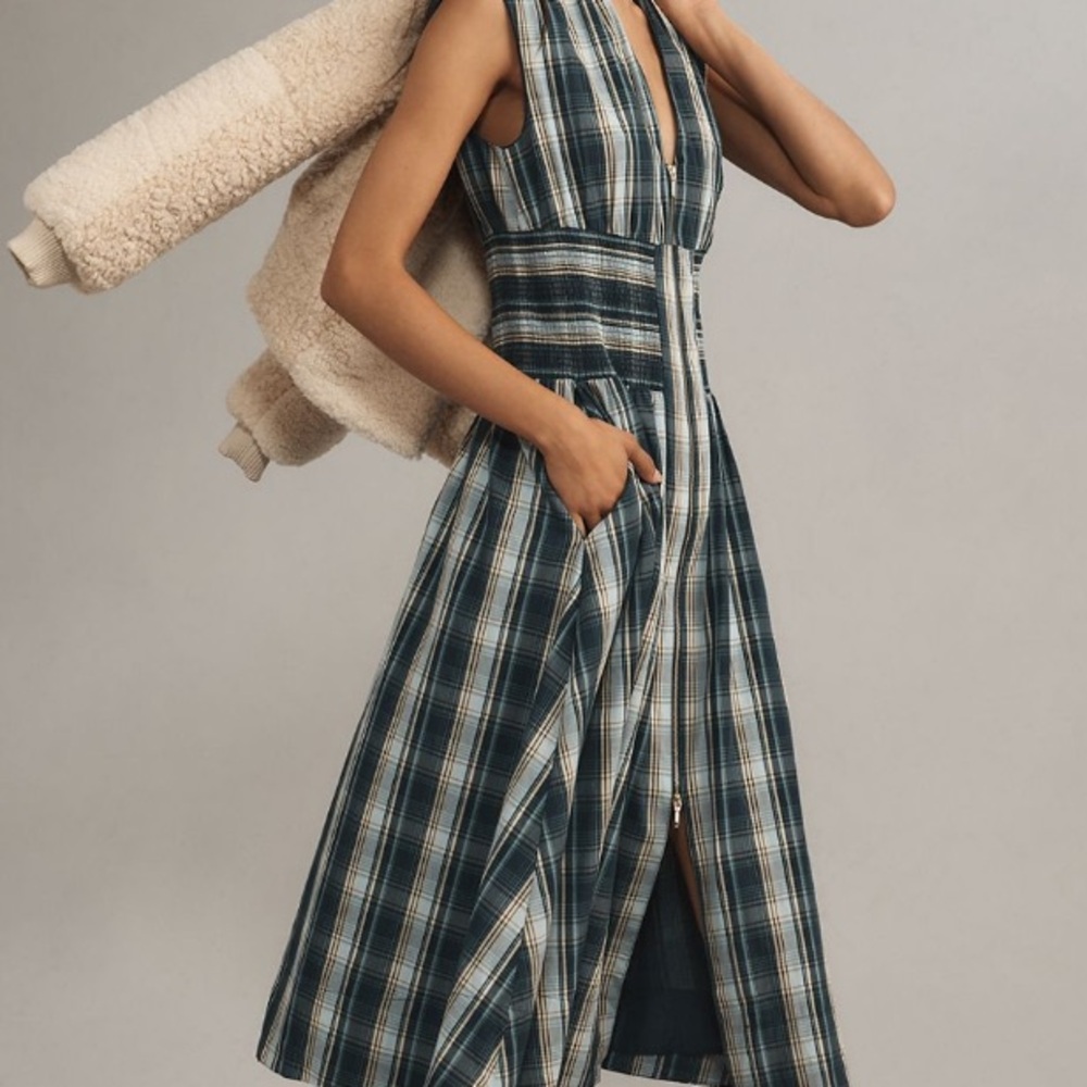 NWT - Anthropologie Blue / Green Plaid Dress, Size Medium